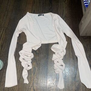 SHEIN Cream Ruched Tie Front Crop Blouse